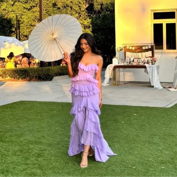 REVOLVE Strapless Lavender Ruffle Dress - Picture 3 of 8